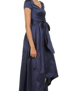 Adrianna Papell V-Neck Ruched Taffeta High-Low Dress 81917430 - 1 Pc Navy In Size 8 Available Formal Gowns