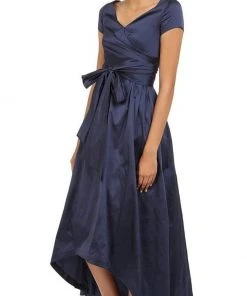Adrianna Papell V-Neck Ruched Taffeta High-Low Dress 81917430 - 1 Pc Navy In Size 8 Available Formal Gowns