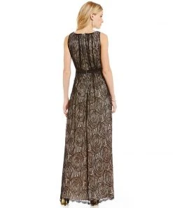 Formal Gowns Adrianna Papell - V-Neckline Embellished Lace Dress 91927460