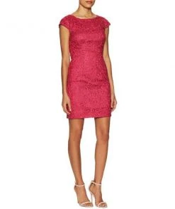 Aidan Mattox - 151A12340 Cap Sleeve Cutout Back Lace Dress