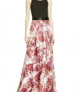 Aidan Mattox - 54471220 Scoop Floral Print A-Line Long Dress