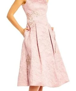 Cocktail Dresses Aidan Mattox Bateau Neck Floral Tea-Length Dress MD1E201386 - 1 Pc Blush In Size 2 Available