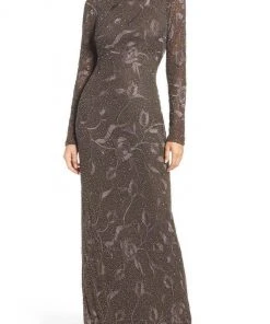 Aidan Mattox - Beaded And Embroidered Mesh Long Dress MD1E200365 Formal Gowns