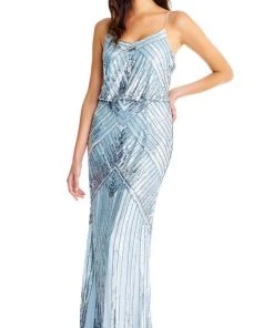 Aidan Mattox - Blouson V Neck Sheath Dress MD1E203800 - 1 Pc Cloud Blue In Size 12 Available Formal Gowns