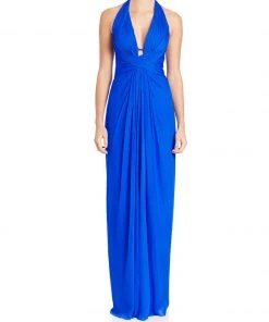 Aidan Mattox - Crisscross-Strapped Midriff Plunging Halter Gown 54469500 - 1 Pc Cobalt In Size 10 Available Formal Gowns
