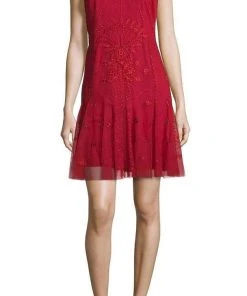 Aidan Mattox - Embroidered Mesh Drop Waist Short Dress 54473380 Cocktail Dresses
