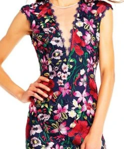 Aidan Mattox - Floral Embroidered Illusion Cocktail Dress MN1E201728 - 1 Pc Pink Multi In Sizes 4 Available Cocktail Dresses