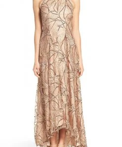 Aidan Mattox - Halter Neckline Embellished High Low Dress 54473990