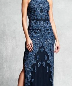 Aidan Mattox - Halter Neckline Embellished Long Dress 54474110