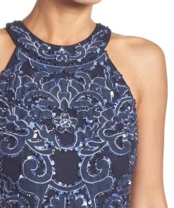 Aidan Mattox - Halter Neckline Embellished Long Dress 54474110