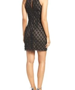 Cocktail Dresses Aidan Mattox - Halter Neckline Embellished Short Dress 54473450
