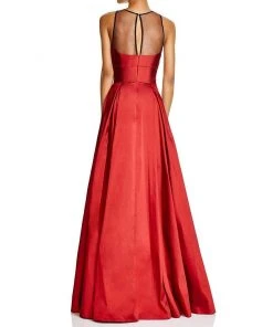 Aidan Mattox - Illusion Paneled Taffeta Evening Gown 54467610 - 2 Pcs Ruby In Size 0 And 8 Available Formal Gowns