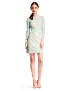 Cocktail Dresses Aidan Mattox - MD1E200660 Embellished Lace Long Sleeve Sheath Dress