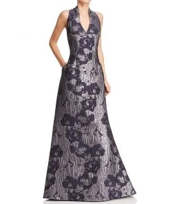 Formal Gowns Aidan Mattox - MD1E200784 Sleeveless Metallic Floral Print Gown