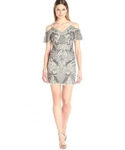 Aidan Mattox - MD1E200820 Beaded V-Neck Sheath Dress Cocktail Dresses