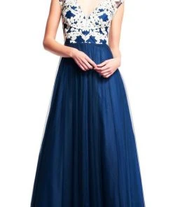Formal Gowns Aidan Mattox - MD1E200856 Sleeveless V-Neck Embroidered Ball Gown