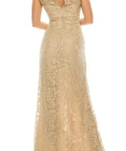 Aidan Mattox - MD1E200858 V Neck Lace Mid Slit Dress