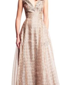 Aidan Mattox - MD1E200878 Beaded V-neck A-line Gown Formal Gowns