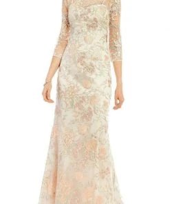 Aidan Mattox - MD1E201009 Sheer Embroidered Lace Gown