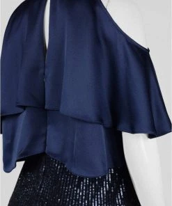 Formal Gowns Aidan Mattox MD1E201424 Jewel Neck Popover Sequined Gown - 1 Pc Twilight In Size 10 Available