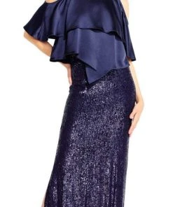 Aidan Mattox - MD1E201424 Jewel Neck Popover Sequined Gown Formal Gowns