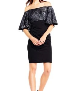 Aidan Mattox - MD1E201467 Sequined Off-Shoulder Cocktail Dress Cocktail Dresses