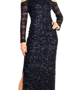 Aidan Mattox - MD1E201685 Cold Shoulder Sleeves Sequined Gown