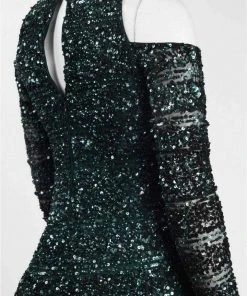 Aidan Mattox - MD1E201685 Cold Shoulder Sleeves Sequined Gown