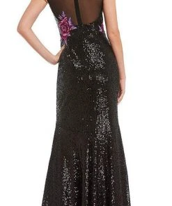 Aidan Mattox - MD1E201740 Floral Embellished V-Neck Sheath Gown