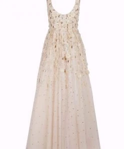 Aidan Mattox - MD1E201850 Floral Applique Scoop A-line Gown Formal Gowns