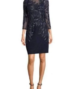 Cocktail Dresses Aidan Mattox - MD1E201969 Embellished Quarter Length Sleeve Dress