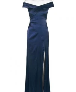 Formal Gowns Aidan Mattox - MD1E202005 Pleated Off-Shoulder Satin Trumpet Dress