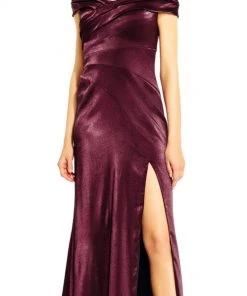 Formal Gowns Aidan Mattox - MD1E202005 Pleated Off-Shoulder Satin Trumpet Dress