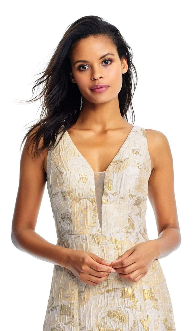 Aidan Mattox - MD1E202493 Floral Metallic Jacquard Deep V-neck Dress Formal Gowns 7 Aidan Mattox - MD1E202493 Floral Metallic Jacquard Deep V-neck Dress Formal Gowns