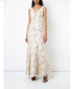 Aidan Mattox - MD1E202493 Floral Metallic Jacquard Deep V-neck Dress Formal Gowns 12 Aidan Mattox - MD1E202493 Floral Metallic Jacquard Deep V-neck Dress Formal Gowns