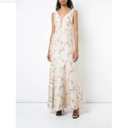 Aidan Mattox - MD1E202493 Floral Metallic Jacquard Deep V-neck Dress Formal Gowns 5 Aidan Mattox - MD1E202493 Floral Metallic Jacquard Deep V-neck Dress Formal Gowns