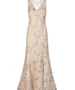 Aidan Mattox - MD1E202493 Floral Metallic Jacquard Deep V-neck Dress Formal Gowns 15 Aidan Mattox - MD1E202493 Floral Metallic Jacquard Deep V-neck Dress Formal Gowns