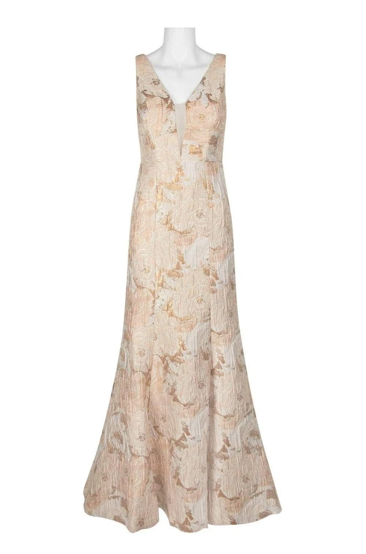 Aidan Mattox - MD1E202493 Floral Metallic Jacquard Deep V-neck Dress Formal Gowns 8 Aidan Mattox - MD1E202493 Floral Metallic Jacquard Deep V-neck Dress Formal Gowns