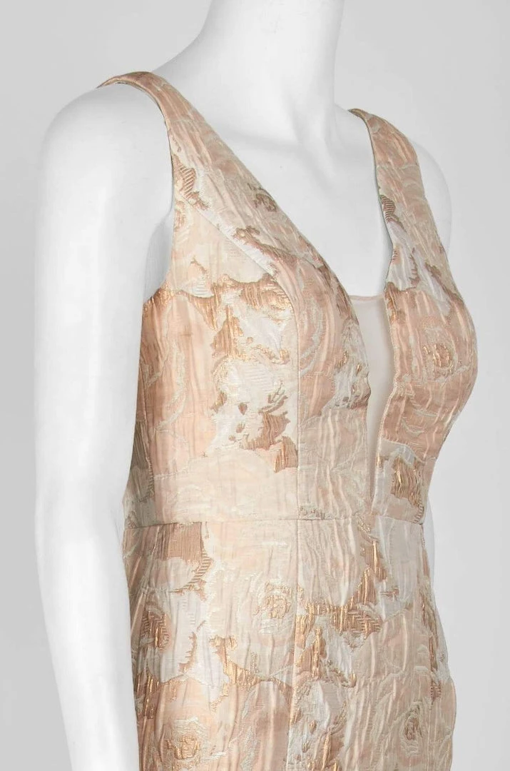 Aidan Mattox - MD1E202493 Floral Metallic Jacquard Deep V-neck Dress Formal Gowns 10 Aidan Mattox - MD1E202493 Floral Metallic Jacquard Deep V-neck Dress Formal Gowns