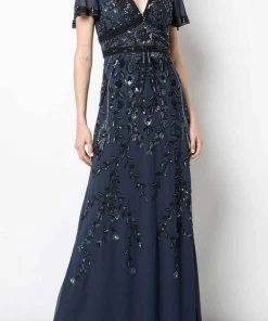 Aidan Mattox - MD1E202729 Flutter Sleeve Embellished Chiffon Dress