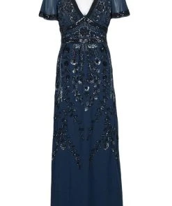 Aidan Mattox - MD1E202729 Flutter Sleeve Embellished Chiffon Dress