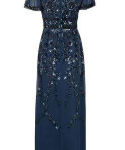 Aidan Mattox - MD1E202729 Flutter Sleeve Embellished Chiffon Dress