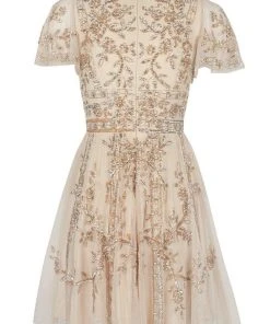 Aidan Mattox - MD1E202876 V-Neckline Short Sleeves A-line Dress