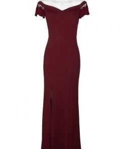 Aidan Mattox - MD1E203104 Off-Shoulder Tassel Sleeves Evening Gown