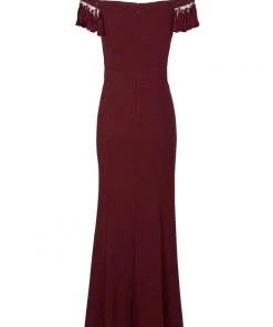 Aidan Mattox - MD1E203104 Off-Shoulder Tassel Sleeves Evening Gown