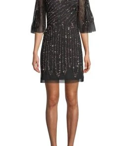 Aidan Mattox - MD1E203114 Illusion Flutter Sleeve Cocktail Dress Cocktail Dresses