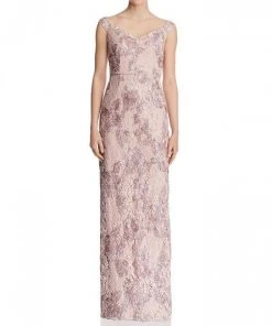 Aidan Mattox - MD1E203451 Embroidered Lace Off-Shoulder Column Dress Formal Gowns