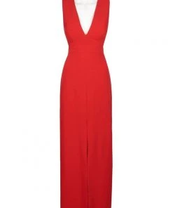 Formal Gowns Aidan Mattox - MN1E200908 Plunging V-neck Crepe Sheath Dress