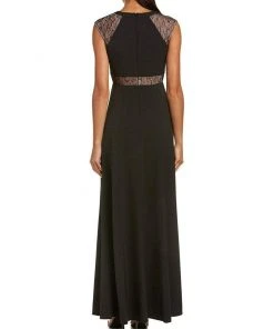 Formal Gowns Aidan Mattox - MN1E201092 Lace Paneled Cap Sleeve Crepe A-line Gown 7 Formal Gowns Aidan Mattox - MN1E201092 Lace Paneled Cap Sleeve Crepe A-line Gown
