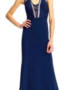 Aidan Mattox - MN1E201862 Floral Embroidered V-neck Taffeta Dress Formal Gowns